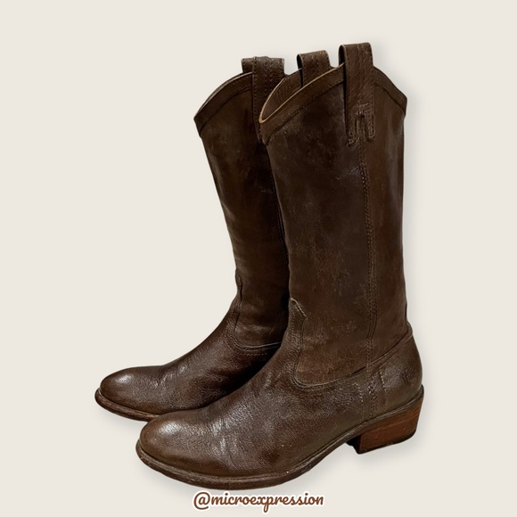 Frye Carson Pull On Brown Leather Southern/Western Cowgirl Festival Party Boots - Picture 11 of 15